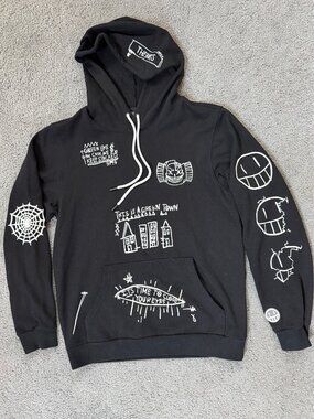 The Boys Green Town Graphic Hoodie Black Doodle Print - Size Medium - Skater EUC
